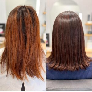 こんにちは(o^^o)！！ こちらのお客様は、髪質改善ストレートとカットカラーのお客様です。 ※左before 右after もともと強いうねりは無く、広がりを気にされていました。