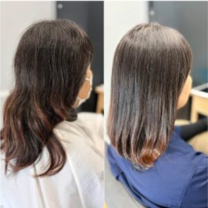 こんにちは(*^^*)！！ こちらのお客様は髪質改善トリートメントをしていただきました。 大きいうねりのクセがある方で、ナチュラルなお仕上がりがご希望でした。 毛先クセは少し残って乾かすと毛先だけパーマをかけたようなお仕上がりになりました。